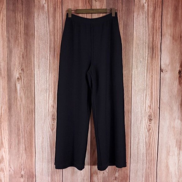 St John Basics Womens Size 12 Black High Rise Wide Leg Knit Pants Made in USA - Picture 3 of 10